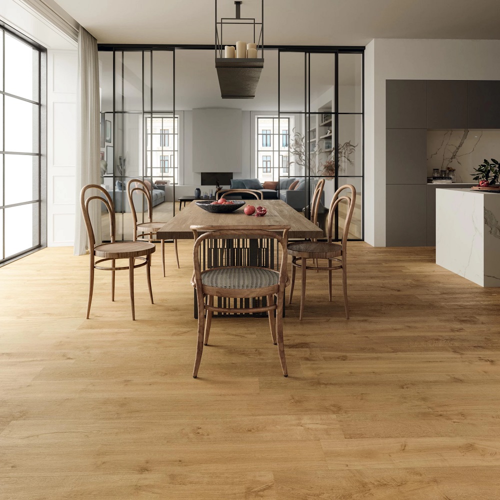 Eetkamer met Heartwood houtlook tegels