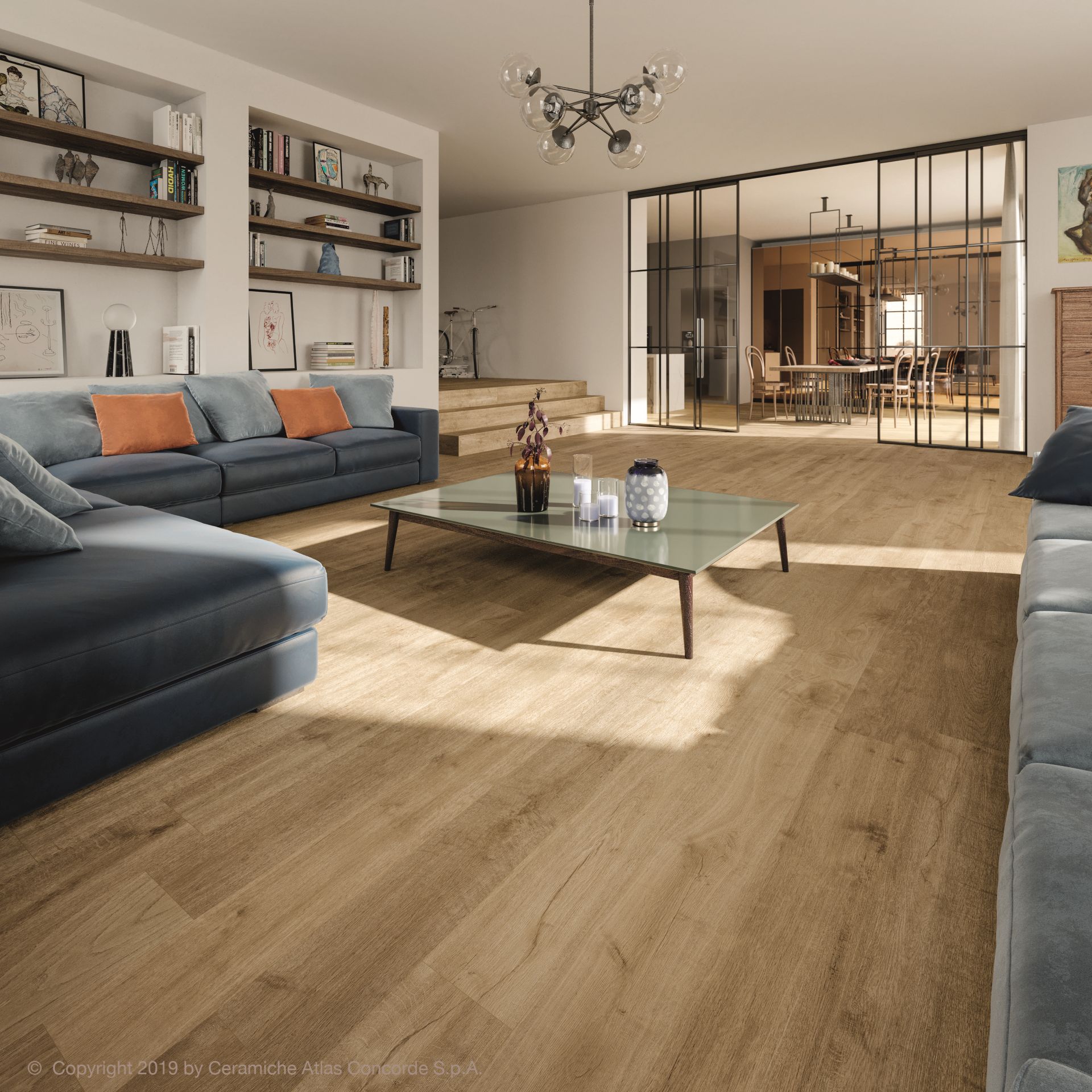 Woonkamer met lichte Atlas Concorde Heartwood houtlook vloer in Malt